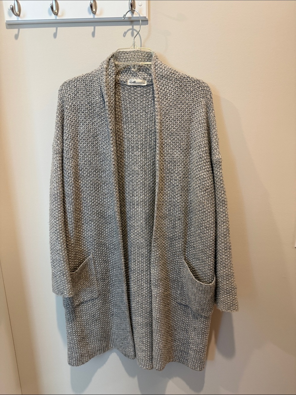 Open-Front Knit Cardigan Sweater - Light Gray